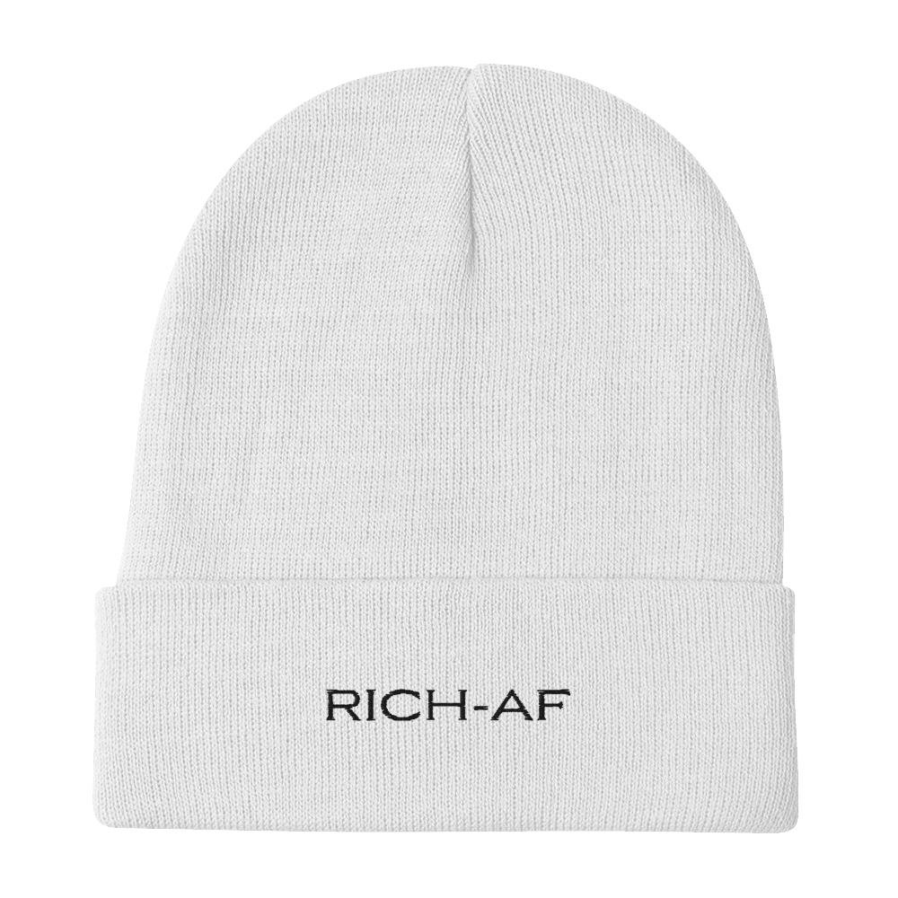 RICH-AF Embroidered Classic Beanie White